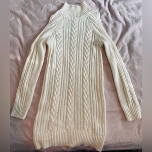 White Sweater Dress with Shoulder Cut-Outs